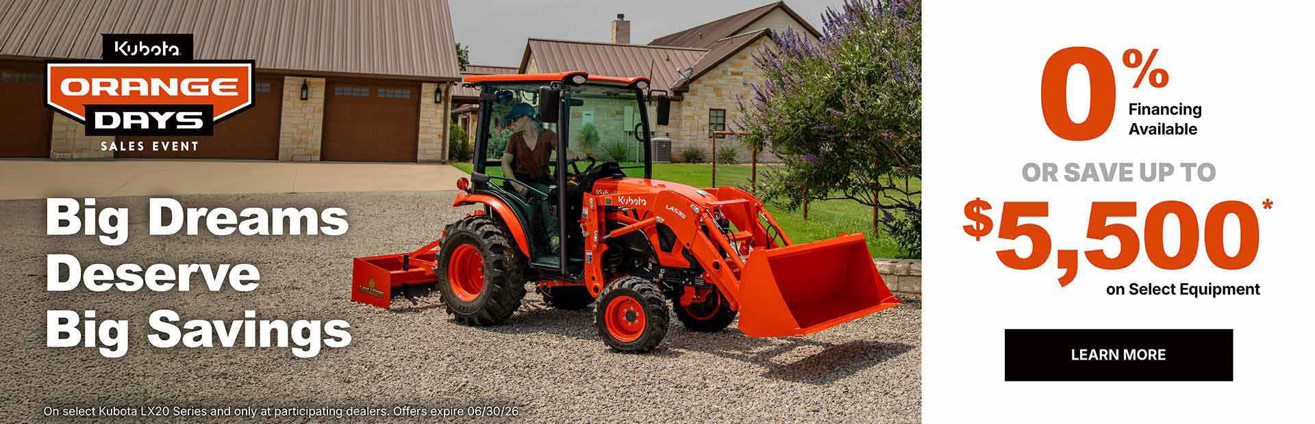 Save on select Kubota Tracotrs with Jacobi Sales
