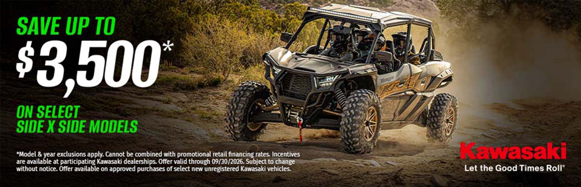 Save Up to $3,500* on select Side X Side Models